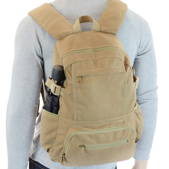 Men's Canvas Backpack With Padded Laptop Sleeve - Picture 2 of 4